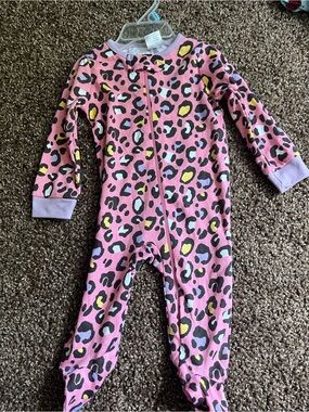 Baby Pink Leopard-Print Footed One-Piece Pajama